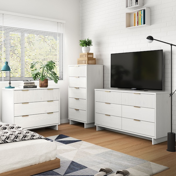Manhattan Comfort Granville White 5-Drawer Tall Dresser, 3-Drawer Standard Dresser and 6-Drawer Double Dresser GRAN031 - main